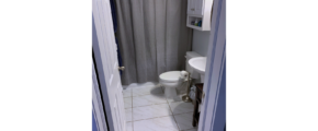 Bathroom with toilet, pedestal sink and tub/shower combo