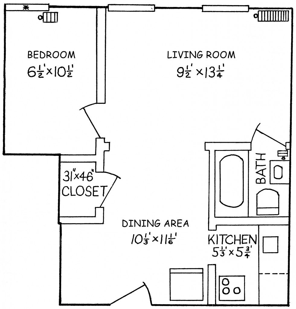 Campus View Small One BR Floor Plan