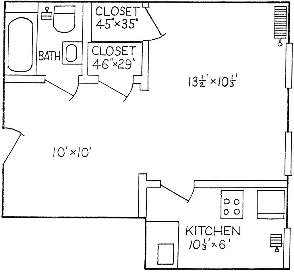 Campus View Semi-One BR Floor Plan
