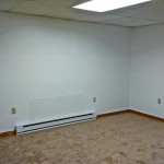 Unfurnished, carpeted living room