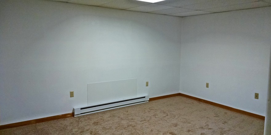 Unfurnished, carpeted living room