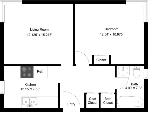 Nittany View 1 BR Floor Plan