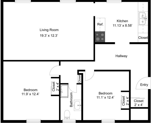 Nittany View 2 BR Floor Plan
