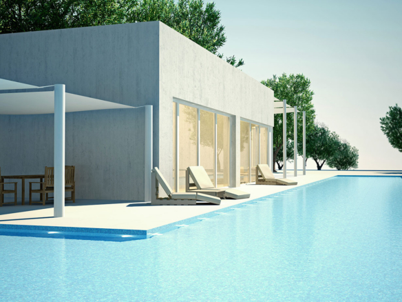 a house with a pool in the middle of it