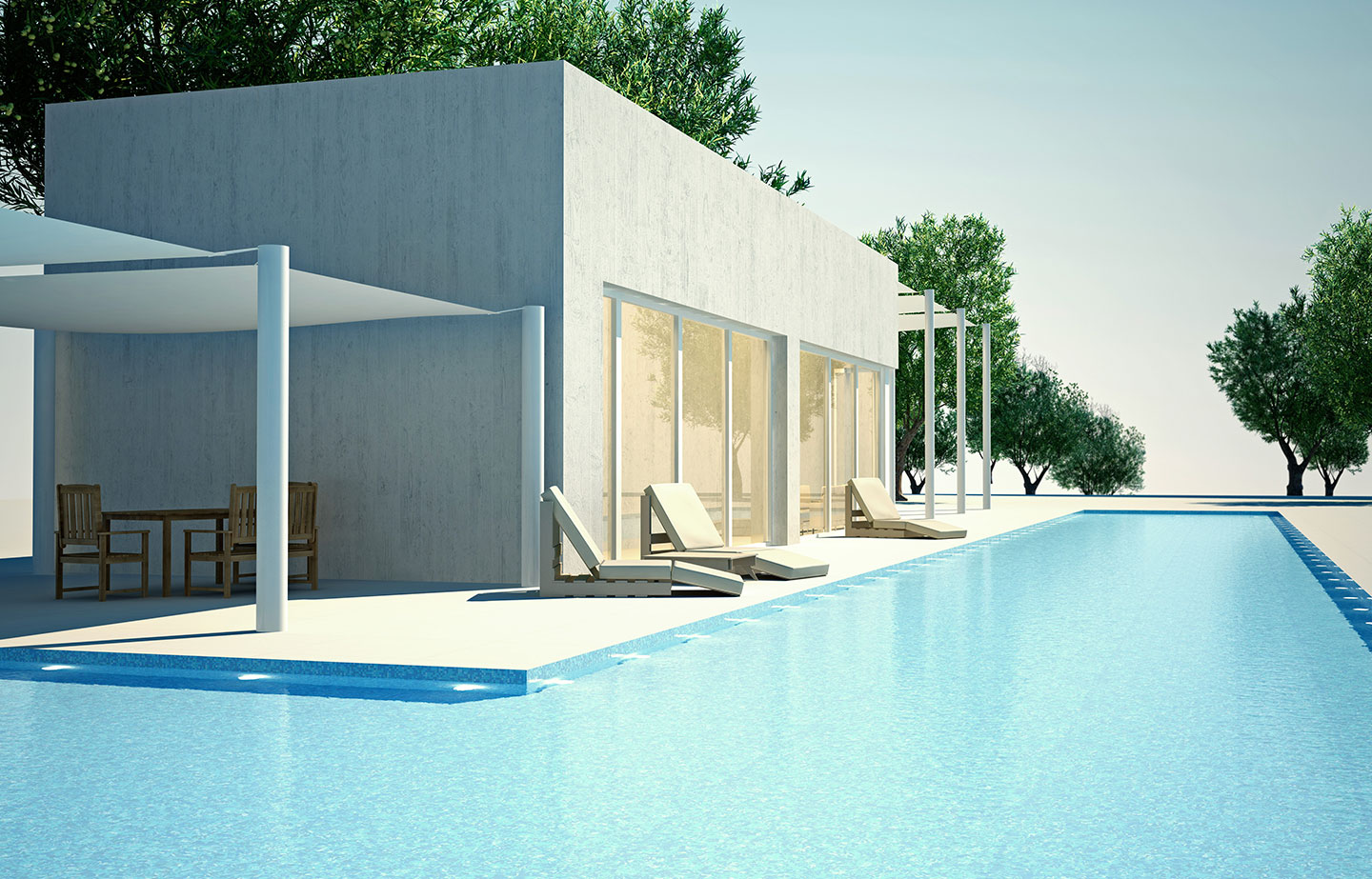 a house with a pool in the middle of it