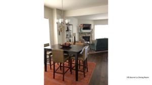 Dining room with square, bar-height dining table