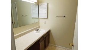 Bathroom with large vanity and medicine cabinet
