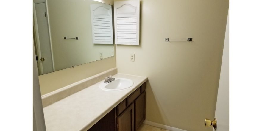 Bathroom with large vanity and medicine cabinet