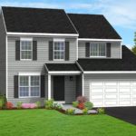 Modern two-story gray house with garage and covered entry