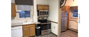 Kitchen with light wood cabinets, stainless steel and white appliances, and tile backsplash