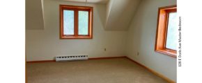 Unfurnished bedroom with carpet, ceiling fan with a light, and crank windows