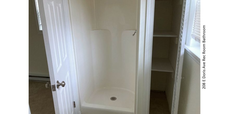 Shower stall with small closet next to it