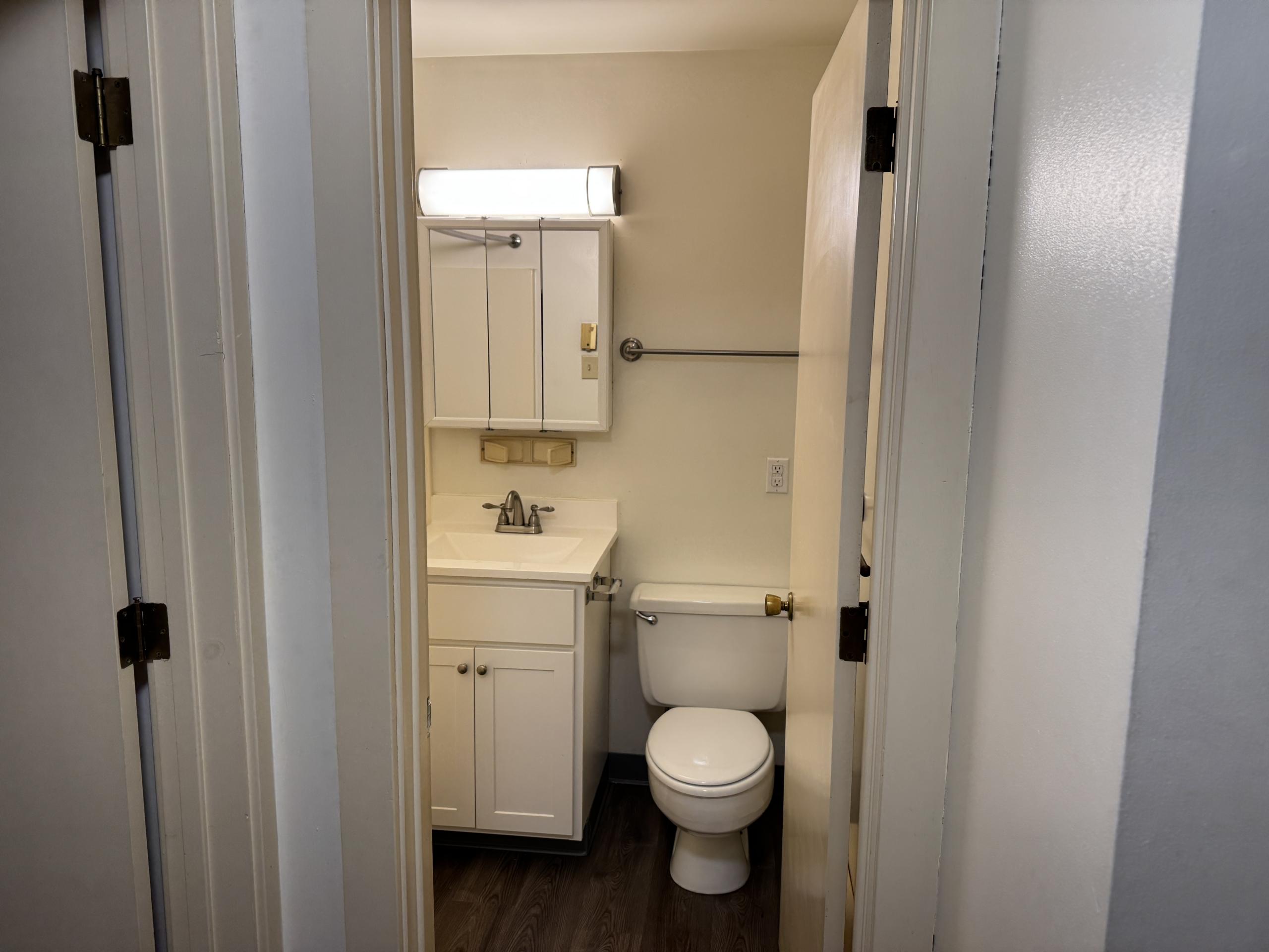 Small bathroom with vanity and toilet