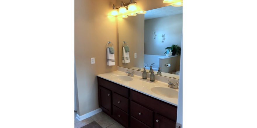 Double sink vanity with large mirror