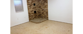 Carpeted basement with brick platform