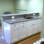 Kitchen counter with sink and cabinet space underneath