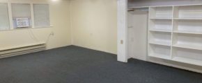 Unfurnished, carpeted bedroom with built in shelving