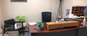 Reception area with desk and chairs