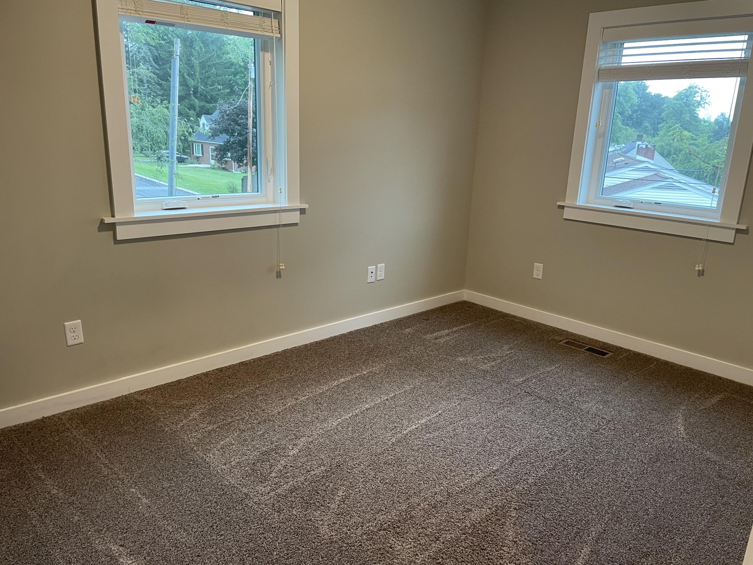 Empty bedroom with two windows