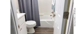 Bathroom with vanity, medicine cabinet, toilet, and shower and tub combo