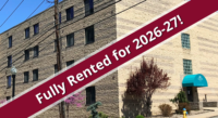a red and white sign that says fully rented for 205 - 2077