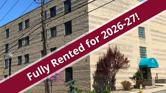 a red and white sign that says fully rented for 205 - 2077