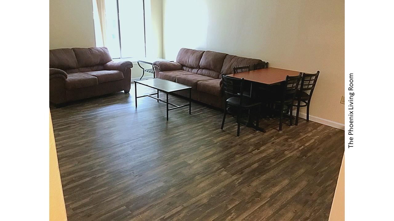 Phoenix living room with sofa and dining table