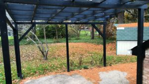 Back yard with patio, storage shed and pergola