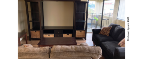 a living room with couches and a flat screen tv