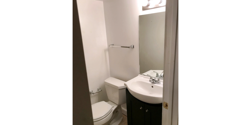 Basement bathroom with toilet and vanity