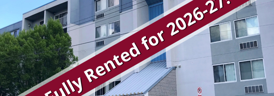 a red and white sign that says fully rented for 205 - 2077