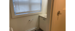 a bathroom with a toilet and a window