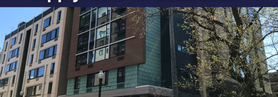 an apartment building with the words apply now for 205 - 2077