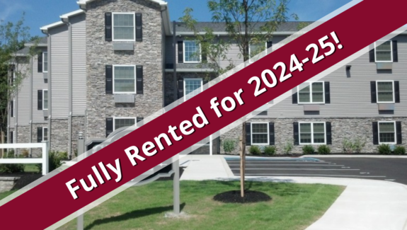 a red and white sign that says fully rented for sale