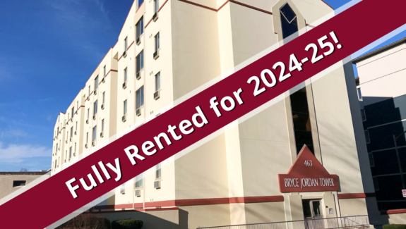 a red ribbon that reads fully rented for 2024-2025