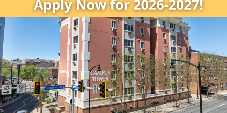 a red brick apartment building with a sign that says apply now for 2020 - 2021