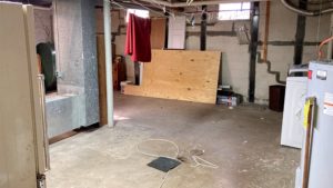 Unfinished basement storage area