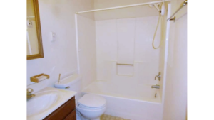 Bathroom with vanity, medicine cabinet, toilet, and shower and tub combo