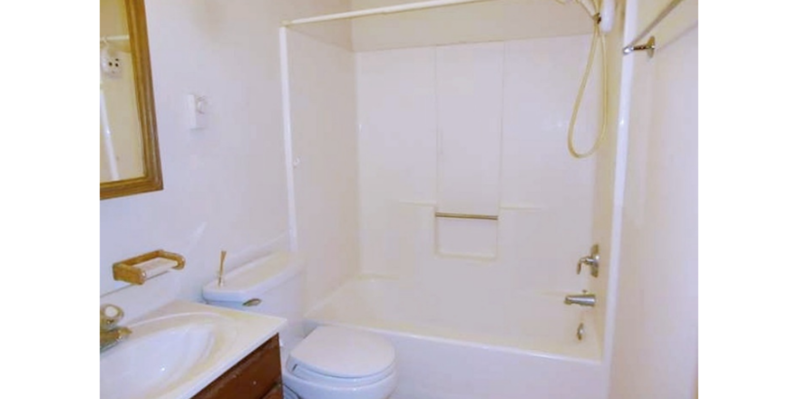 Bathroom with vanity, medicine cabinet, toilet, and shower and tub combo