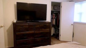 TV, dresser and closet