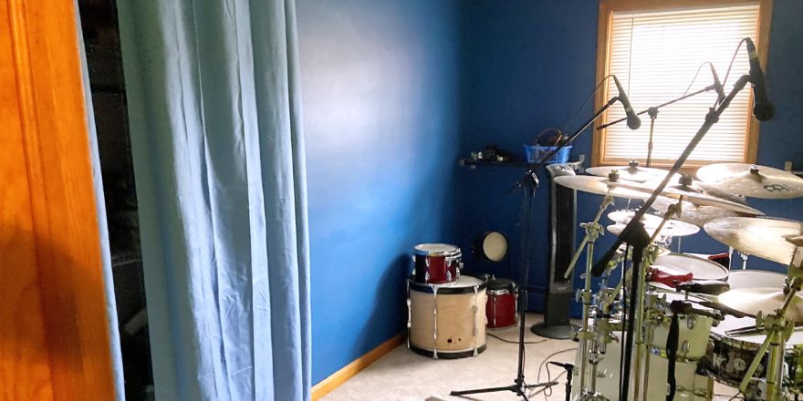 Room with large drum set