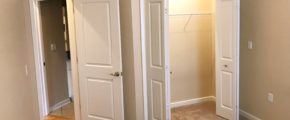 Unfurnished, carpeted bedroom with closet