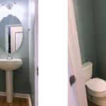 Bathroom with pedestal sink and toilet