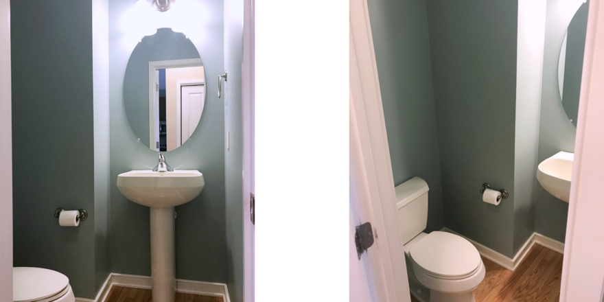 Bathroom with pedestal sink and toilet