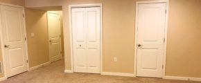 Carpeted basement rec room