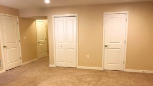 Carpeted basement rec room