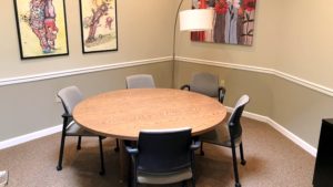 Conference room with large table and chairs