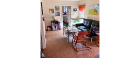 Living room with wood-style LVP flooring and furniture
