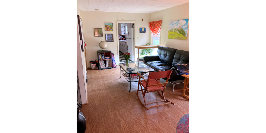Living room with wood-style LVP flooring and furniture