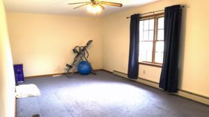 Living room with exercise equipment
